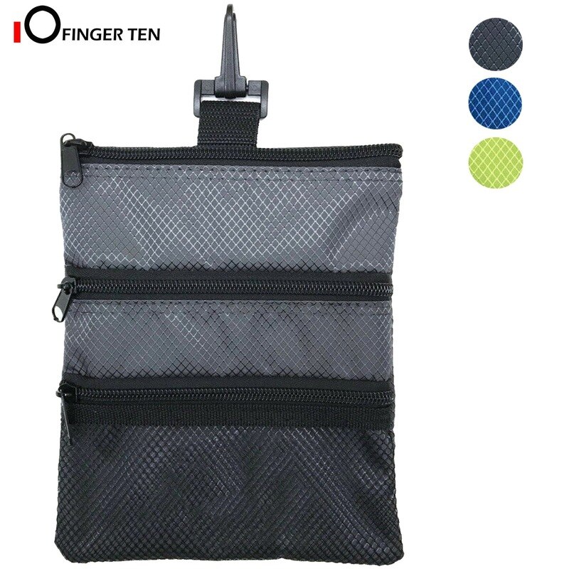 Upgrade Multi Pocket Golf Tee Pouch with Zipper and Clip Hook to Bags Durable Nylon Valuables Holder for Men Women: Black