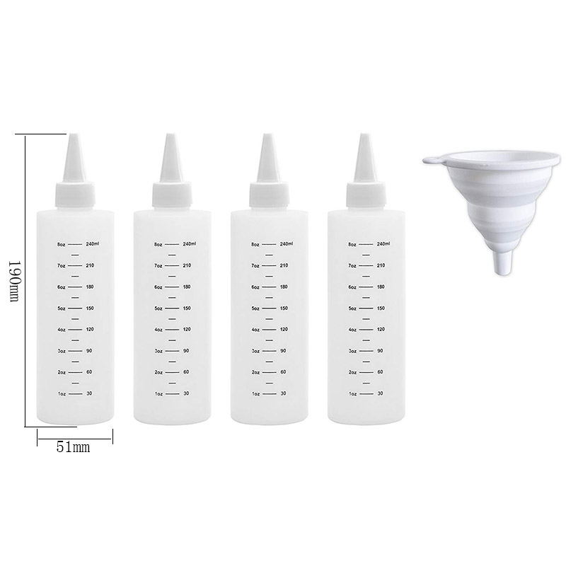 Botellas de plástico de 8oz y 16oz con tapón blanco a prueba de fugas, Ideal para aceite, condimentos, aderezo, pintura, manualidades con embudo