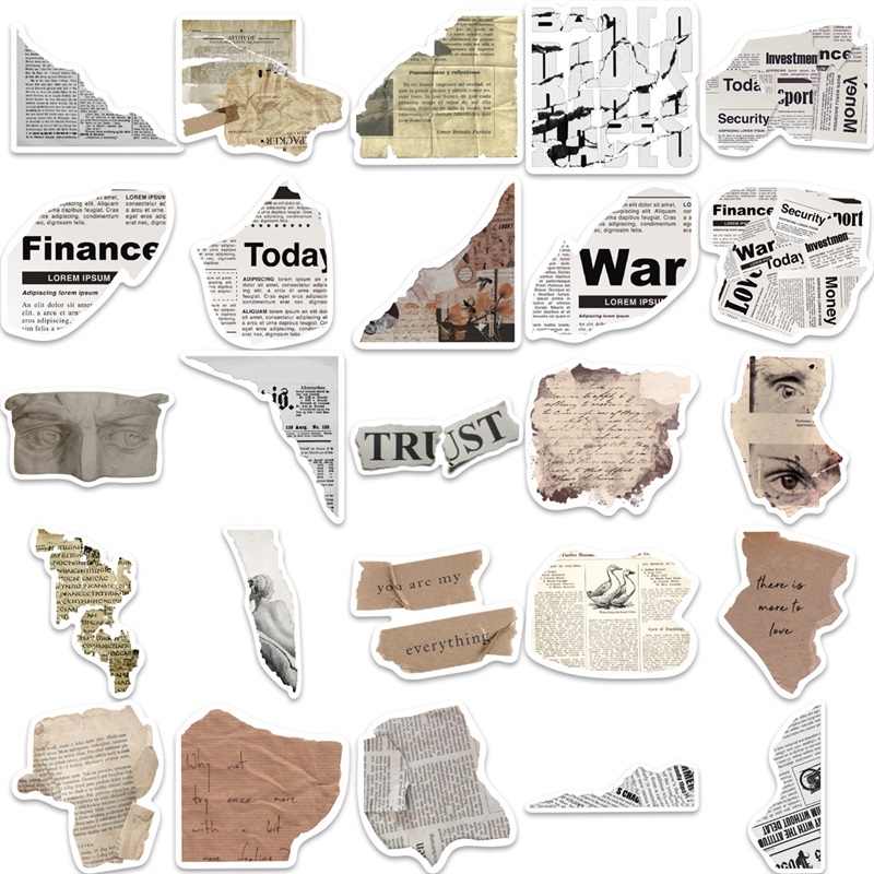 Newspaper Sticker Design 10/30/52PCS Vintage Newspaper PVC Sticker Aestheti... – Grandado