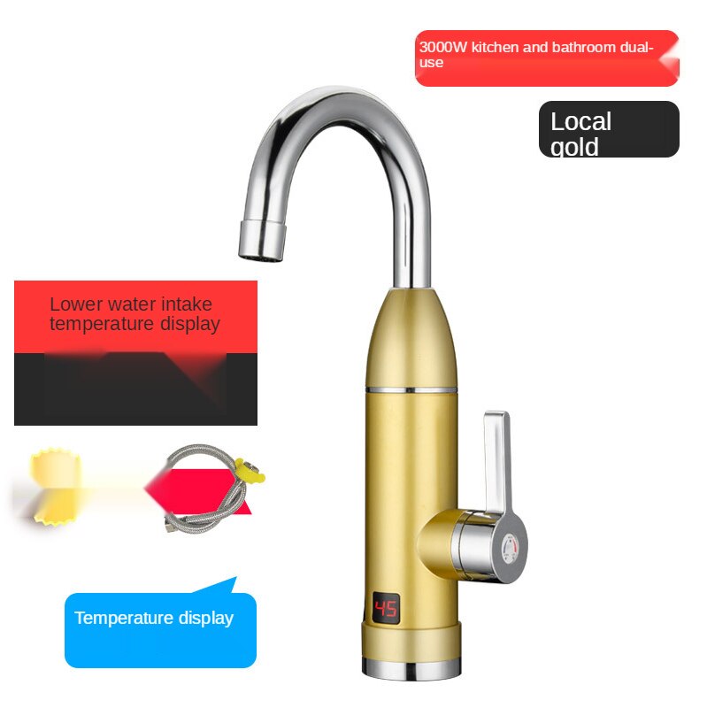3000w cozinha torneira de aquecimento instantâneo aquecedor de água quente e fria dupla utilização tankless aquecimento rápido torneira do chuveiro com display led: YELLOW / Eua