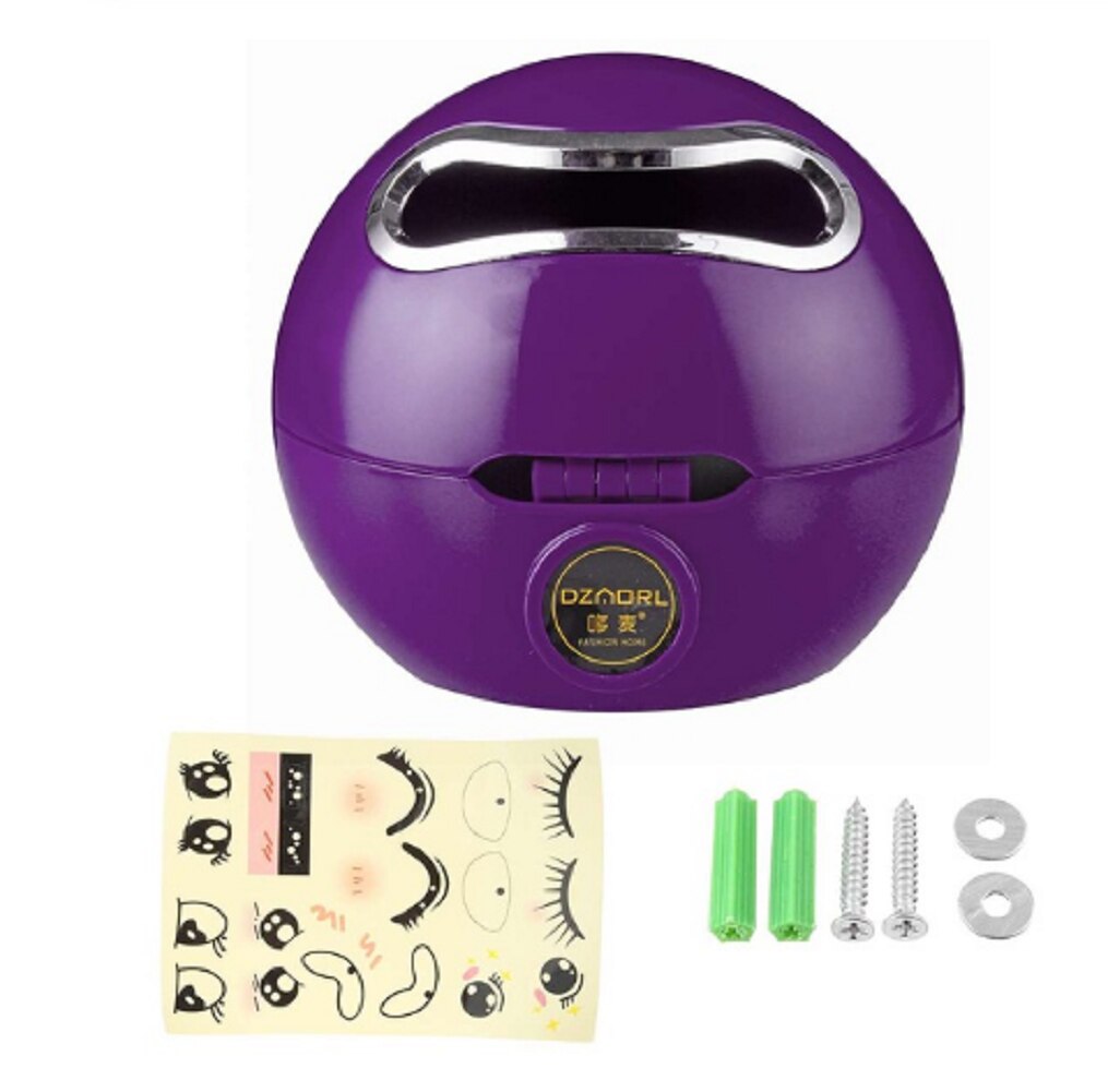 Round Fun Face Wall Mounted Tissue Holder Bathroom Toilet Roll Paper Storage Box: Purple