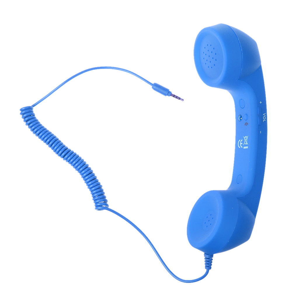 Auricular Retro clásico para teléfono, minimicrófono, altavoz, receptor de llamadas, color azul, 3,5mm