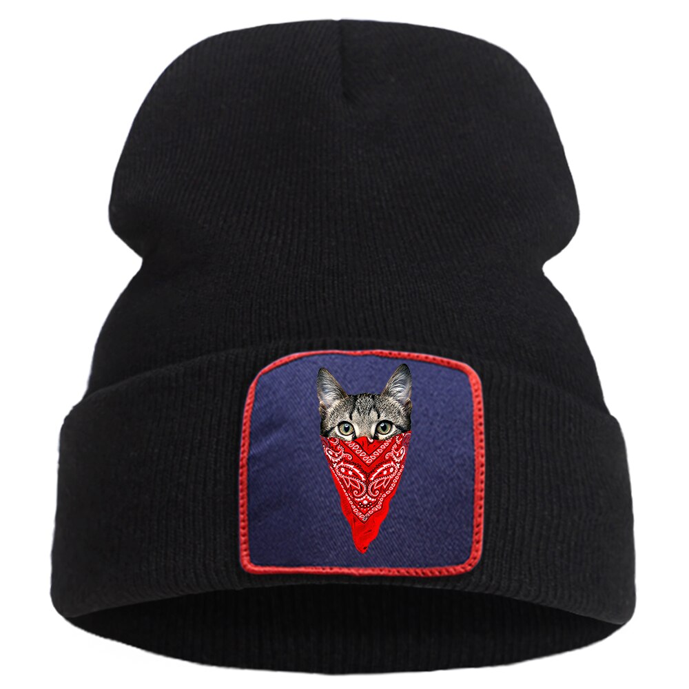 Harajuku djur katt huva keps sport unisex hip hop stickade mössor utomhus casual mössa mössa enfärgad skullies kepsar: Svart 6