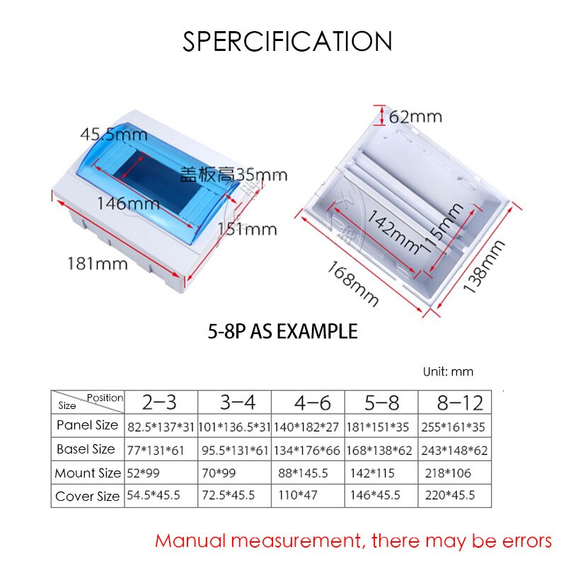 Caja de interruptor de circuito 9-12P, caja de interruptor de ambiente, protección de fugas eléctricas para distribución PZ30, oculta para el hogar