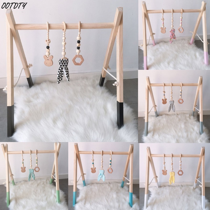 1 Set Nordic Cartoon Baby Wooden Rabbit Ear Toys Pendant Baby Gym Fitness Rack Kit Toddler Infant Room Ornament Decorations