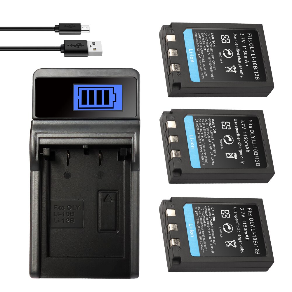 Li-12B /Li-10B Battery For OLYMPUS U-300 400 410 500 600 800 810 1000 C-760 765 70 C470 D590 Camera Batteries 1150mAh 10B 12B: 1Charger 3Battery