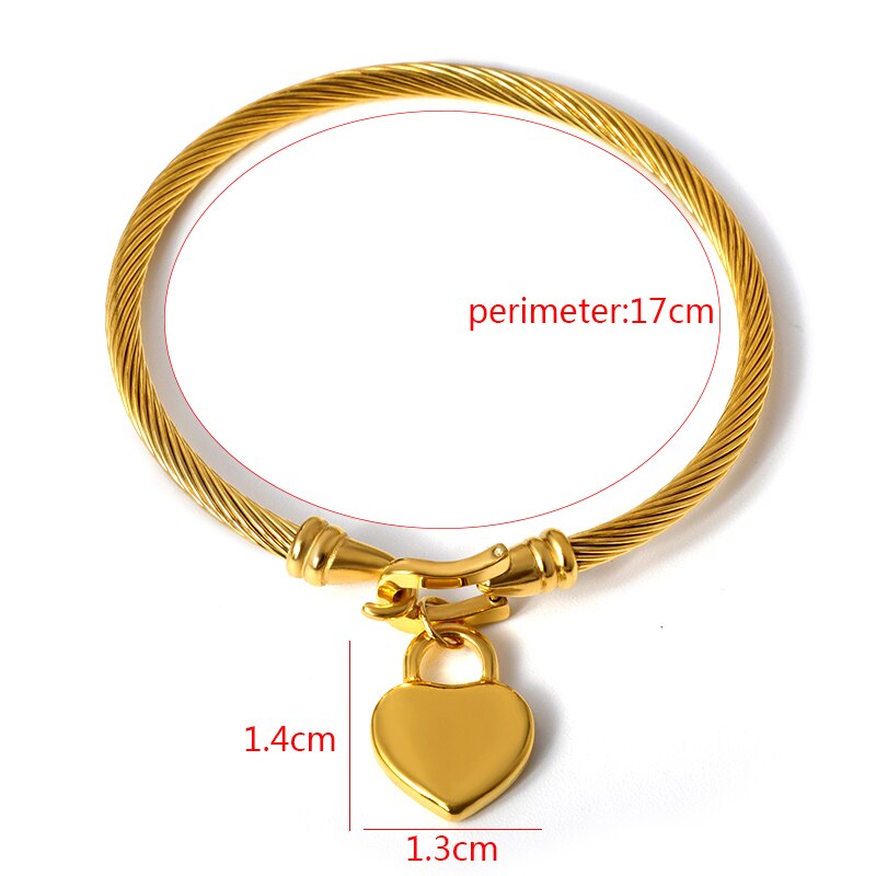 Stainless Steel Cable Wire Bracelets for Women Key Heart Virgin Mary Lock Round Tag Charm Bracelets & Bangle Gold Jewelry