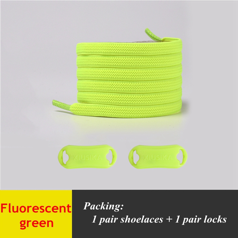 Cordones sin atar para zapatillas de deporte para niños y adultos, cordones elásticos para zapatos planos, cordones para perezosos, 24 colores, 1 par: Fluorescent green