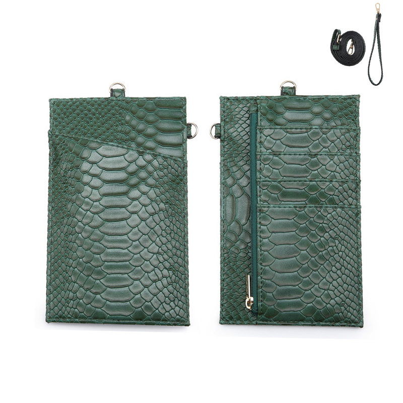 Mode Ins Business Credit Slanke Vrouwen Mannen Kaarthouder Telefoon Purse Holder Pouch Met Rits En Side Autosleutel Haak: 0901S-Green