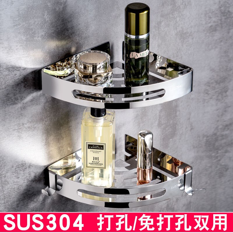 Punching free 304 stainless steel bathroom triangle shelf, bathroom corner black triangle shelf