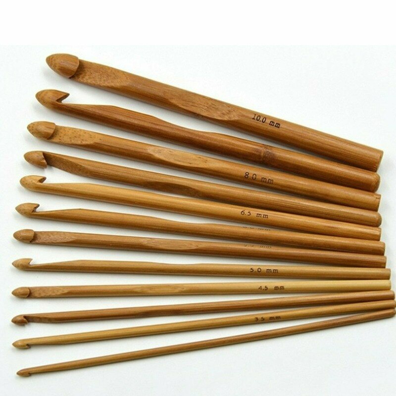 12 pçs/set Bambu Gancho de Crochet Agulhas de Costura Fios para Crochet Para Ferramentas De Tricô Para Fios de Tricô Fontes Do Ofício
