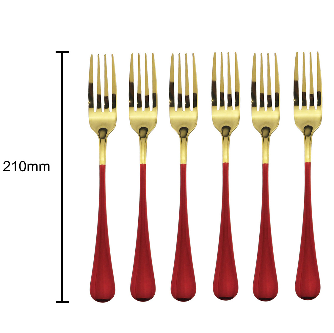 6pcs Dinnerware Pink Handle Gold Flatware Set 304 Stainless Steel Cutlery Set Dinner Knife Fork Spoon Hotel Tableware set: Red Dinner Fork