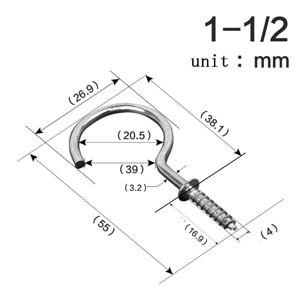 Nickel-plated metal ceiling hook, screw hook, cup hook, hanging cap nail, hanger, ，8 different sizes: 50pcs-55mm