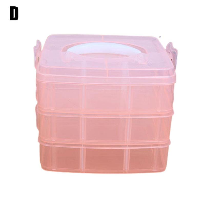 Caja de almacenamiento de cuentas de plástico transparente para joyería, contenedor de herramientas de bricolaje, organizador desmontable, 3 posiciones, 4 colores: D