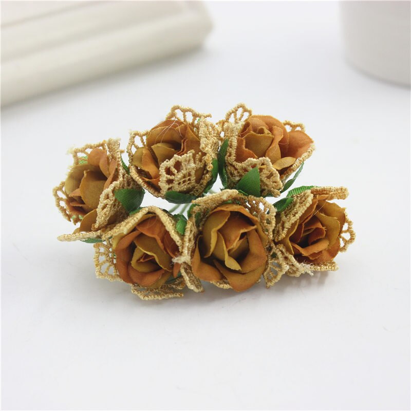 12 stk/parti blomsterhoveder silkerose blomsterbuket blomsterguirlander hat bryllupsbeklædning dekorative blomster super smukke: Kaffe