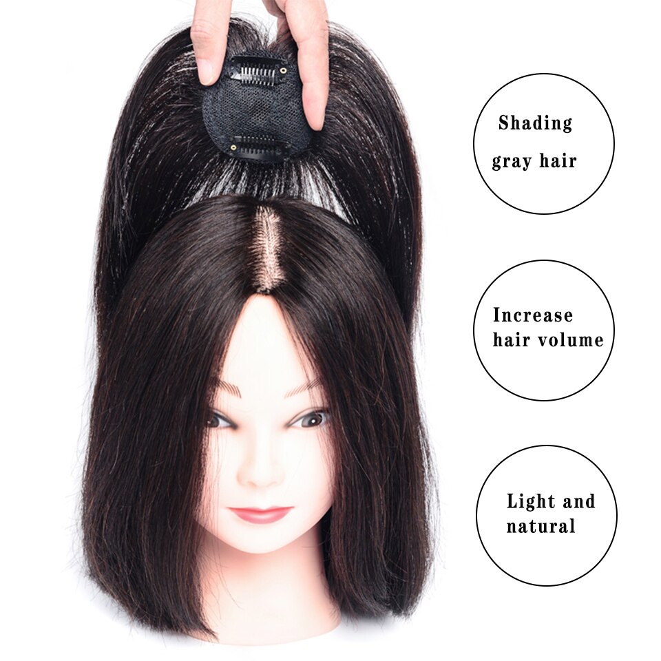 LUPU negro recto corto marrón Topper con flequillo postizo sintético de Clip en extensiones de cabello para las mujeres fibra resistente al calor