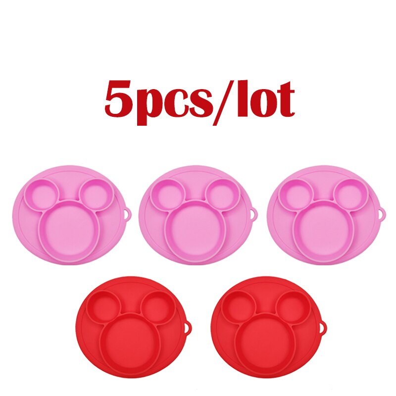 5 stuks/partij baby siliconen bordjes kinderkom borden babyvoeding siliconen kom baby silicagel borden kinder serviesgoed: 3 roze 2 rood