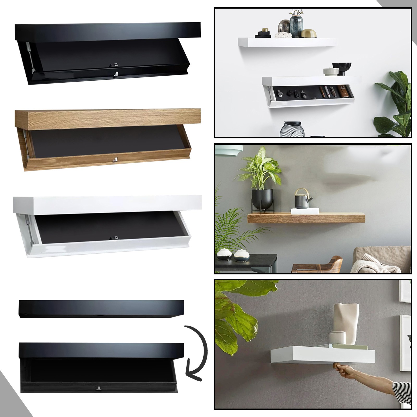 Home Storage Shelf With Compartment,Concealed Floating Shelf, Wall-Mounted Storage Solution, Modern Home Decor, For Living Room
