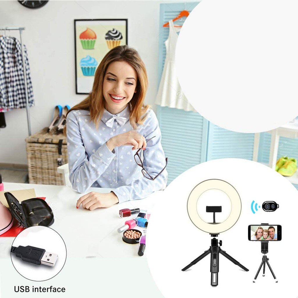 LED Ring USB Light 8in 3 Color Modes Bluetooth Remote Control 10 Level Dimming Live fill light with tripod g3
