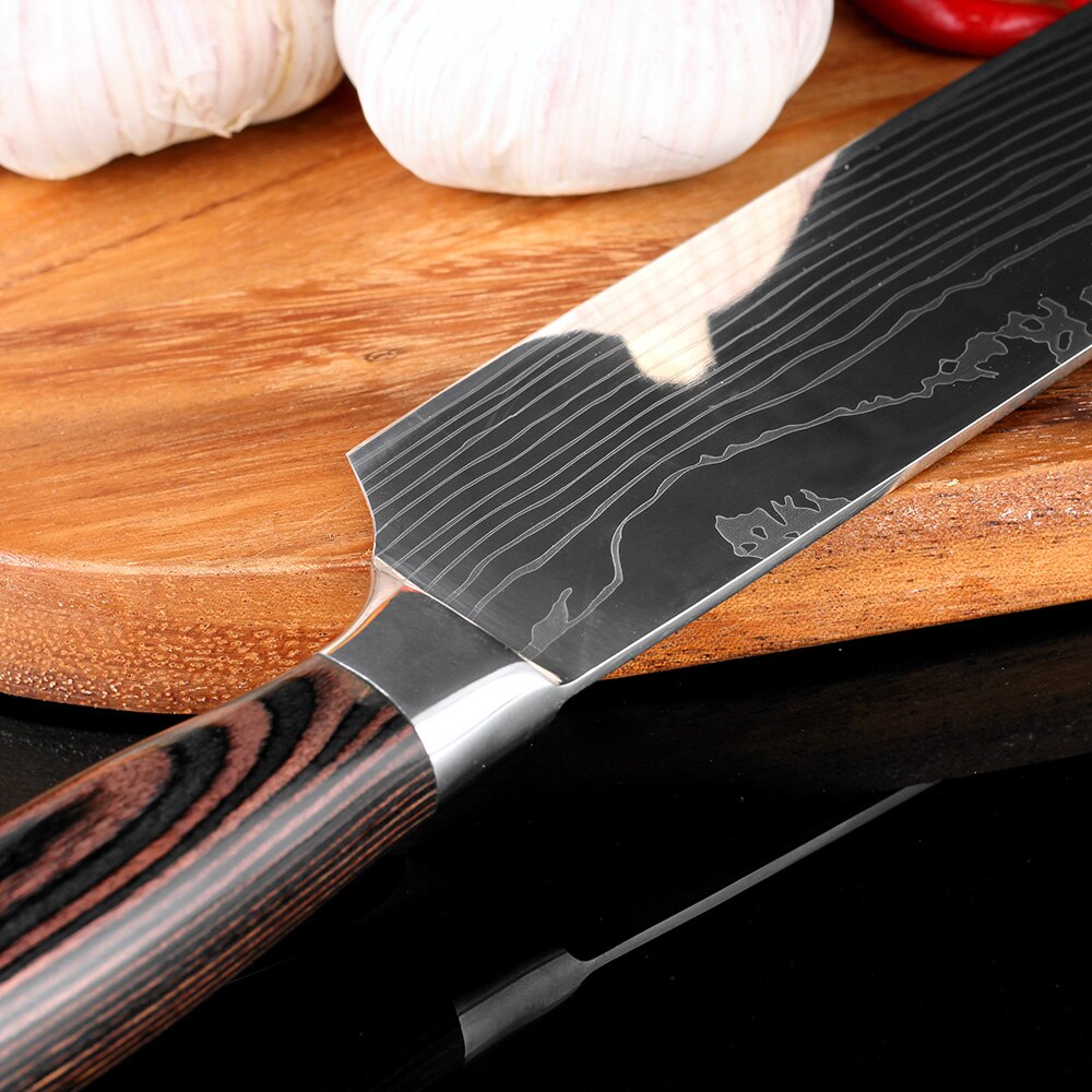 XITUO Beauty Veins Kitchen Knives Paring Utility 2*Santoku Slicing Chef Damascus Veins Color Wood Handle Stainless Steel Knife