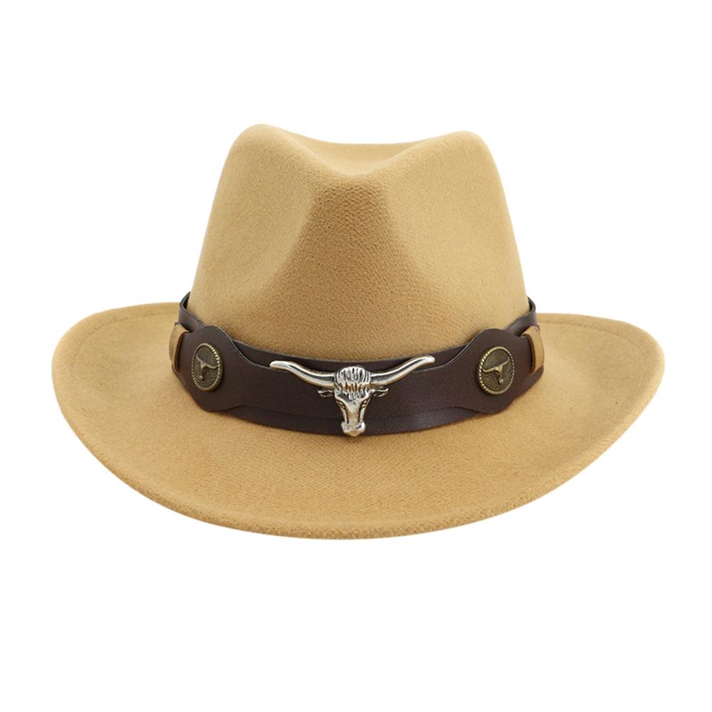 Men Women Retro Felt Cap Western Cowboy Wide Brim Cap Западная Ковбойская Шапочка M0312: Khaki