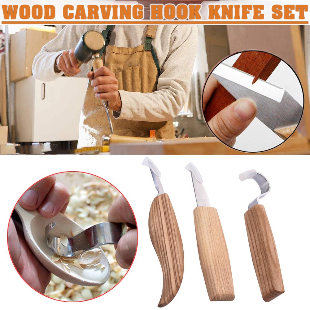 3pcs Wood Chisel Woodworking Cutter Hand Tool Set Stainless Steel Wood Carving Set DIY Peeling Sculptural Spoon Carving Cutter