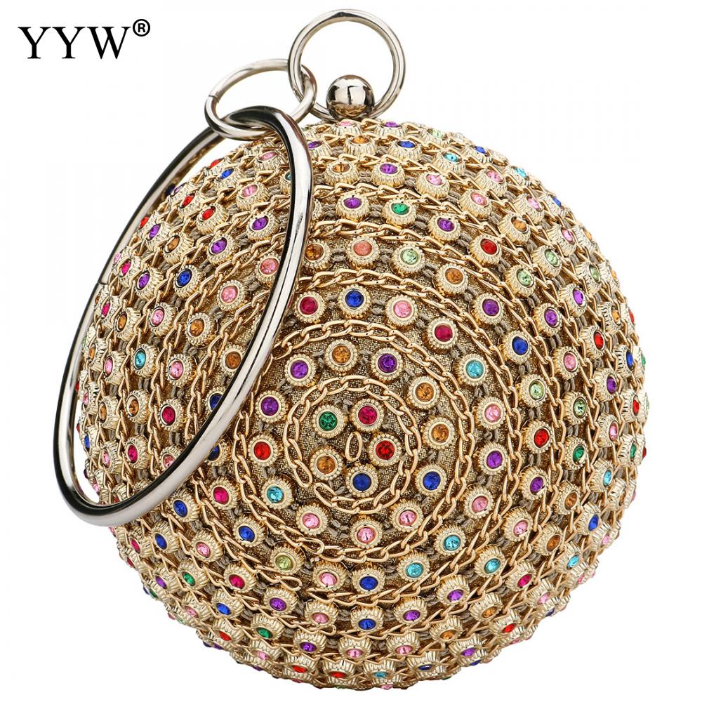 Vrouwen gouden diamanten clutch feest metalen kristal avondtas bruiloft bruids schoudertas polsbandjes clutch ronde bal portemonnee