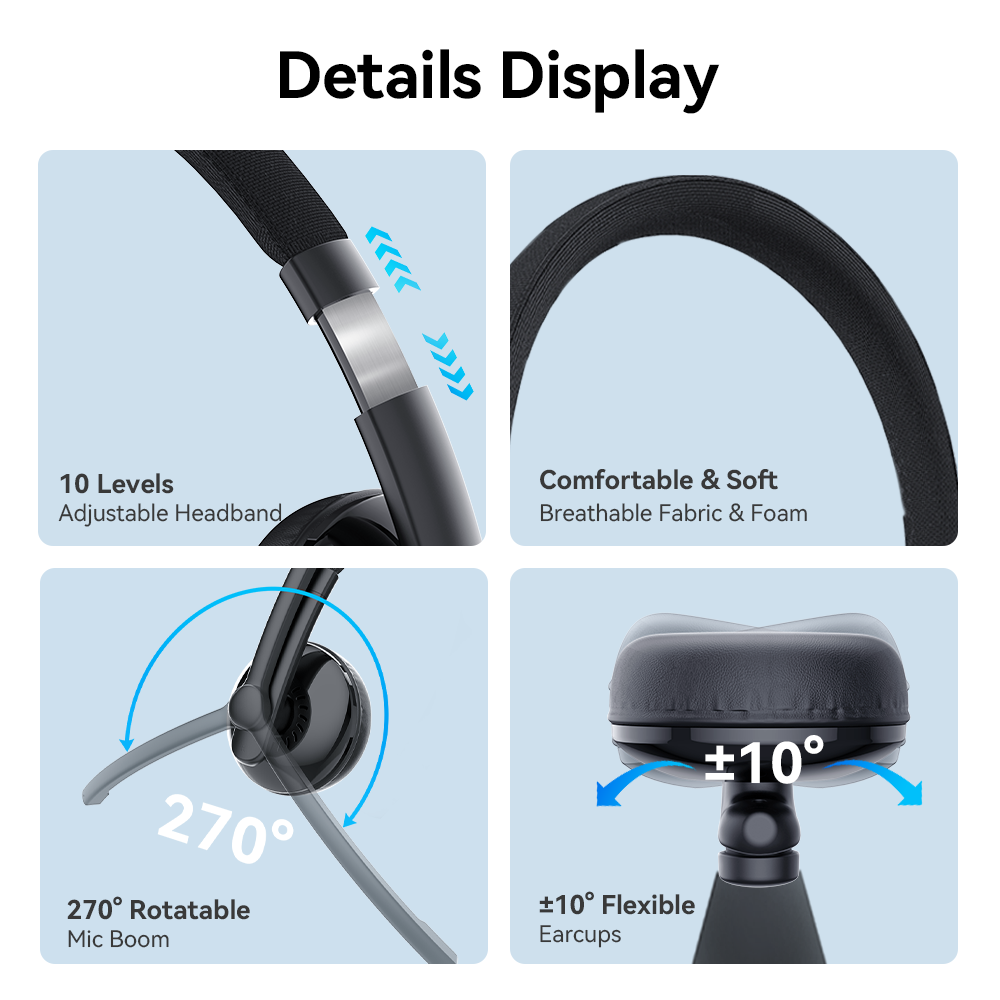 USB Wired Headset Computer Business Call Center Headphones EMEET HS50 Headsets with Microphone for Phone/PC/Laptop/Home Office