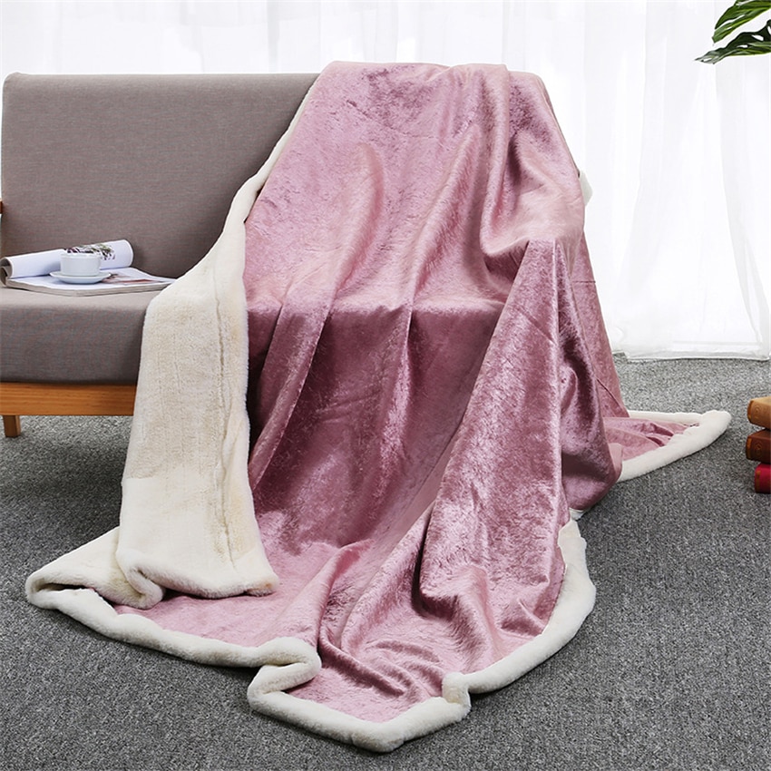 Manta de lana de pelo de conejo de colores sólidos Super suave sofá Coverlet invierno cálido sábanas fácil de lavar Faux Fur cobijas