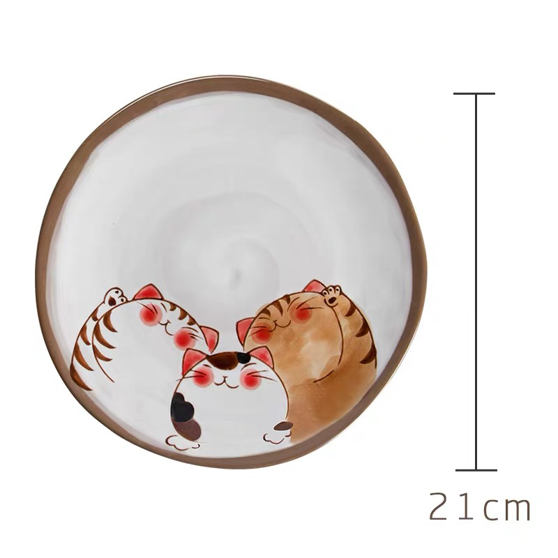 Japanese Hand-painted Ceramic Cute Cartoon Cat Tableware Set Soup Noodle Bowl Fish Dish Family Dinner Steak Tableware: 8 Inch Shallow plate