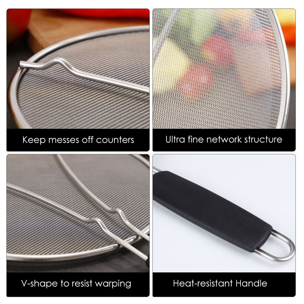 Splash Net Ultrafine Mesh Splatter Screen Frying Pan Grease Guard Shield Stainless Steel With Handle For Most Pots Forceful