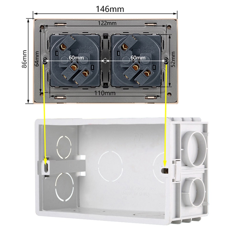 Atlectric DE EU RU Spain Plug Socket Dual USB Charging Port Power Wall Double Socket Glass Panel Outlet 146mm*86mm