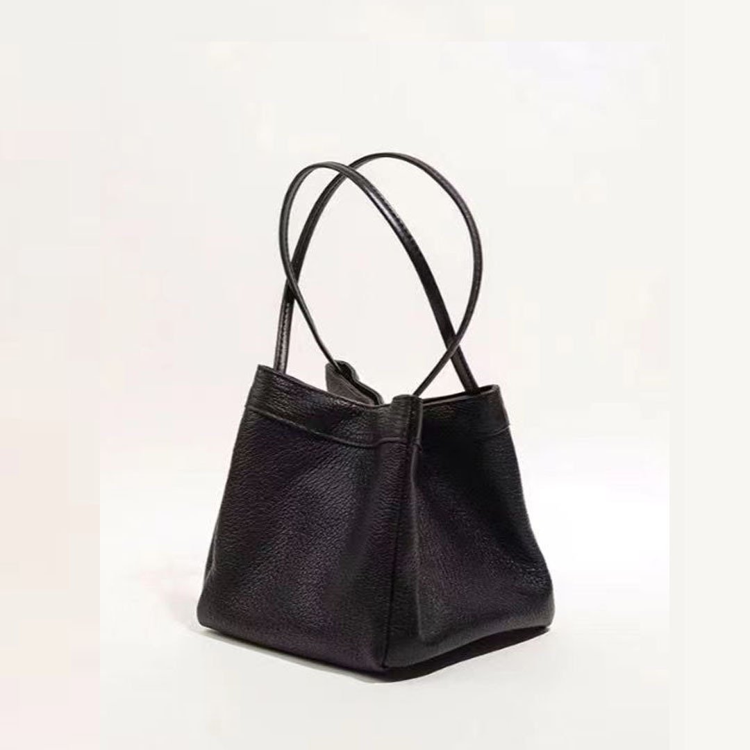 Zilveren bucket bag voor dames 2024 modieuze en eenvoudige lunchbox tas, niche westerse stijl textuur draagbare kleine tas: Black