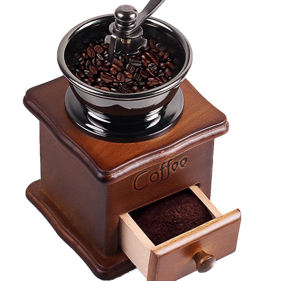 Houten Handgemaakte Koffiemolen Retro Hout Koffiemolen Maker Rvs Retro Koffiezetapparaat Grinder Pepermolen