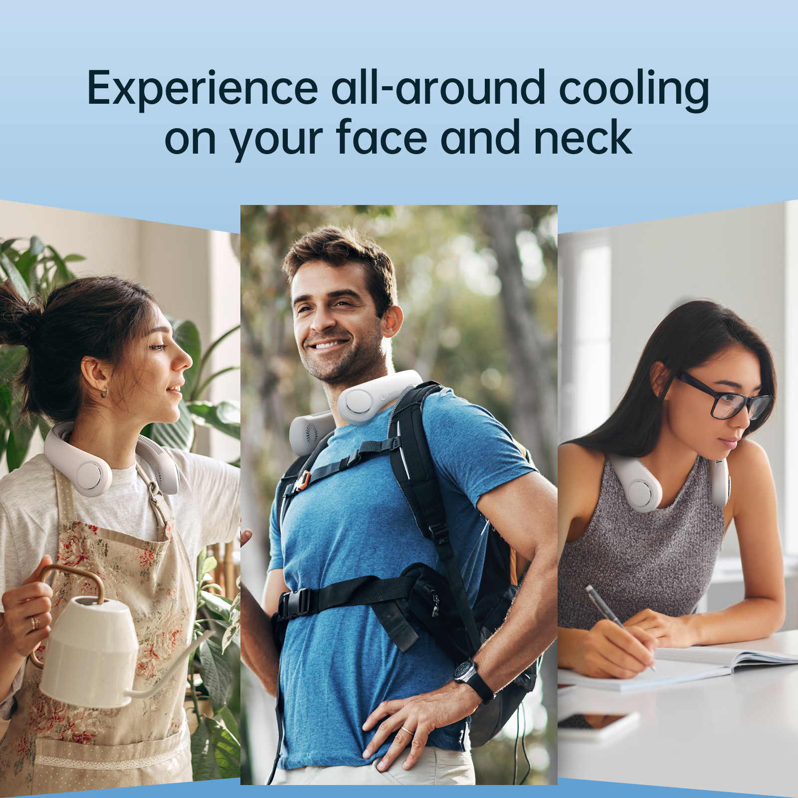 JISULIFE Ventilador de cuello portátil actualizado, batería de 5000 mAh, soporte para el cuello, ajuste de engranajes de 5 velocidades, ventilador manos libres portátil para exteriores