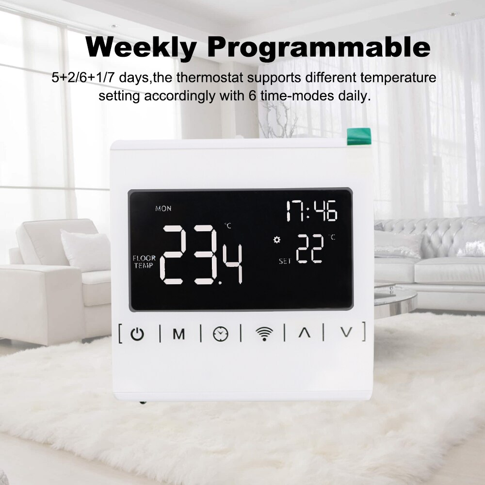 MINCO HEAT All White Smart Tuya WiFi Temperature Controller Black Back Light Electric Floor Heating 16A Room Thermostat