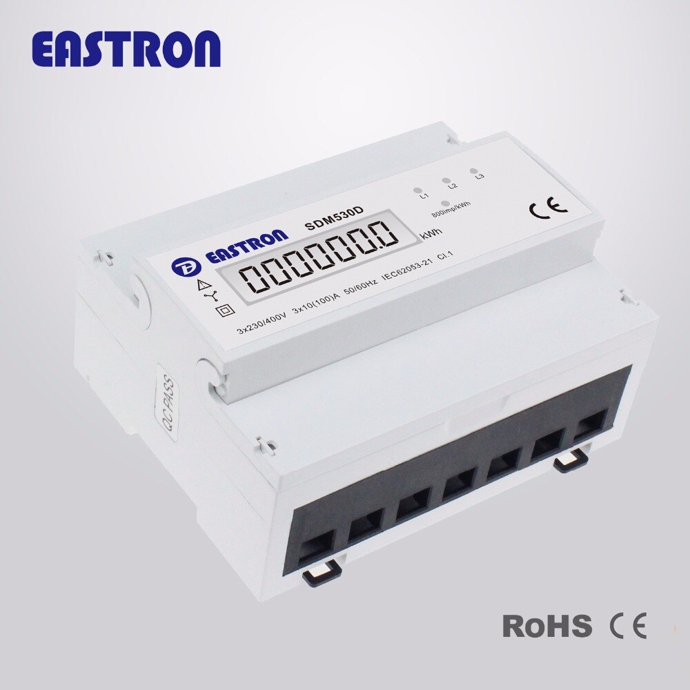 SDM530D 10(100)A, 220/230V, Three Phase Four Wire Din Rail Energy Meter, Pulse Output,measuring kwh, CE approved