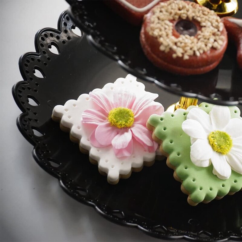 2 Pack, 3-Tier Plastic Cake Stand-Dessert Stand-Cupcake Stand-Tea Party Serving Platter Black Gold