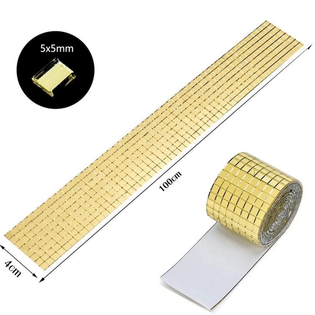 4x100cm DIY Glass Mirror Stickers Mosaic Glass Self-adhesive Mirror Wall Stickers 3D Background Wall Mirror Decoration: Medium / Gold