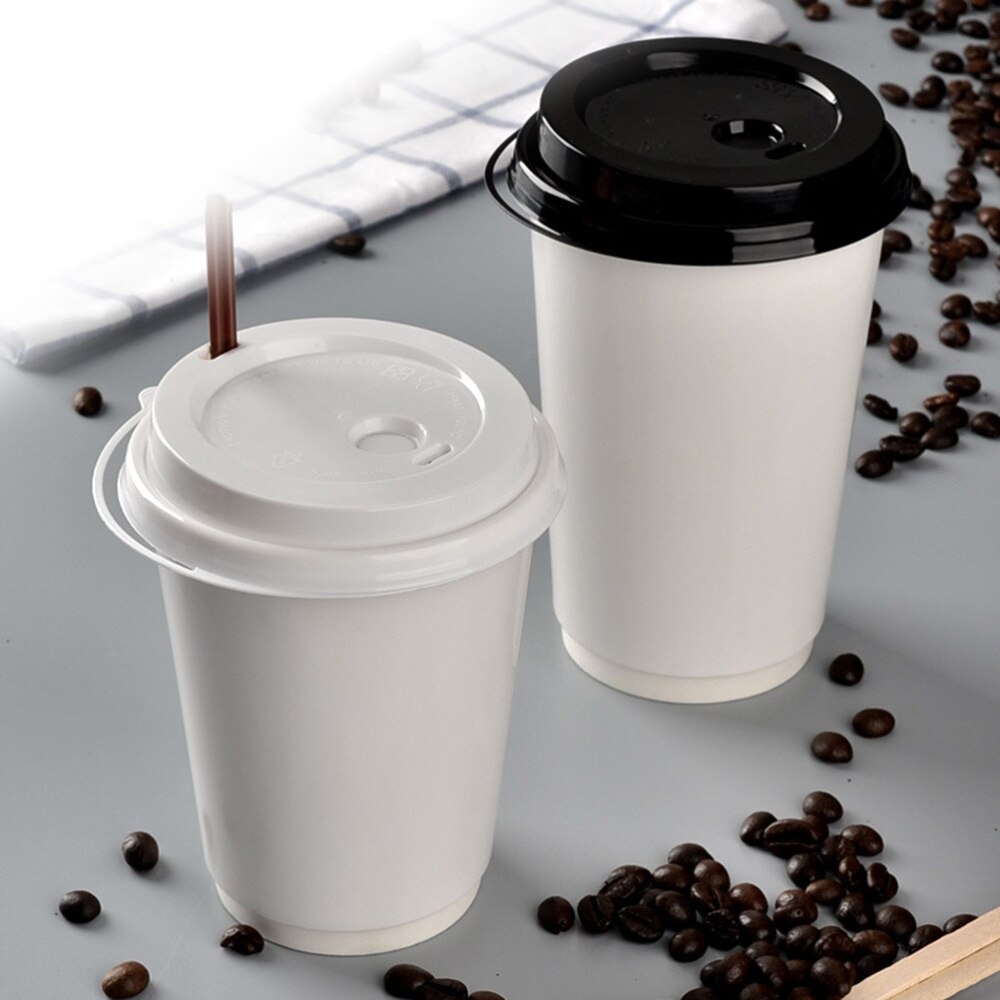 50 Stuks Wegwerp Koffie Kopjes Isolatie Takeaway Double-Layer Papier Cup Met Deksel (8Oz, 280Ml)