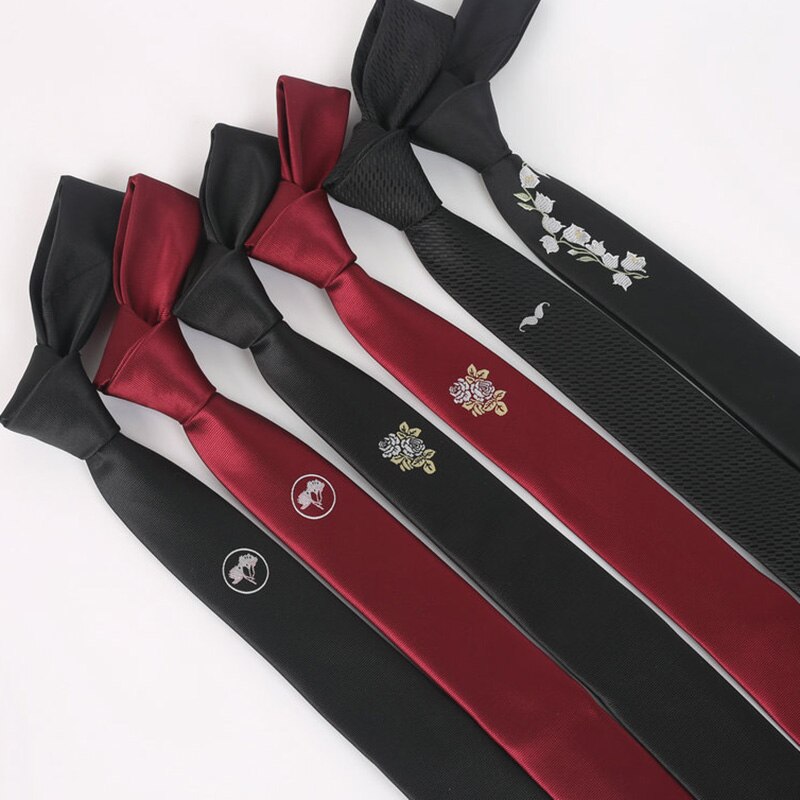 Mænd slips personlighed broderi blomster sort rød forretning afslappet koreansk britisk smal 5cm slips vild trend slips tilbehør