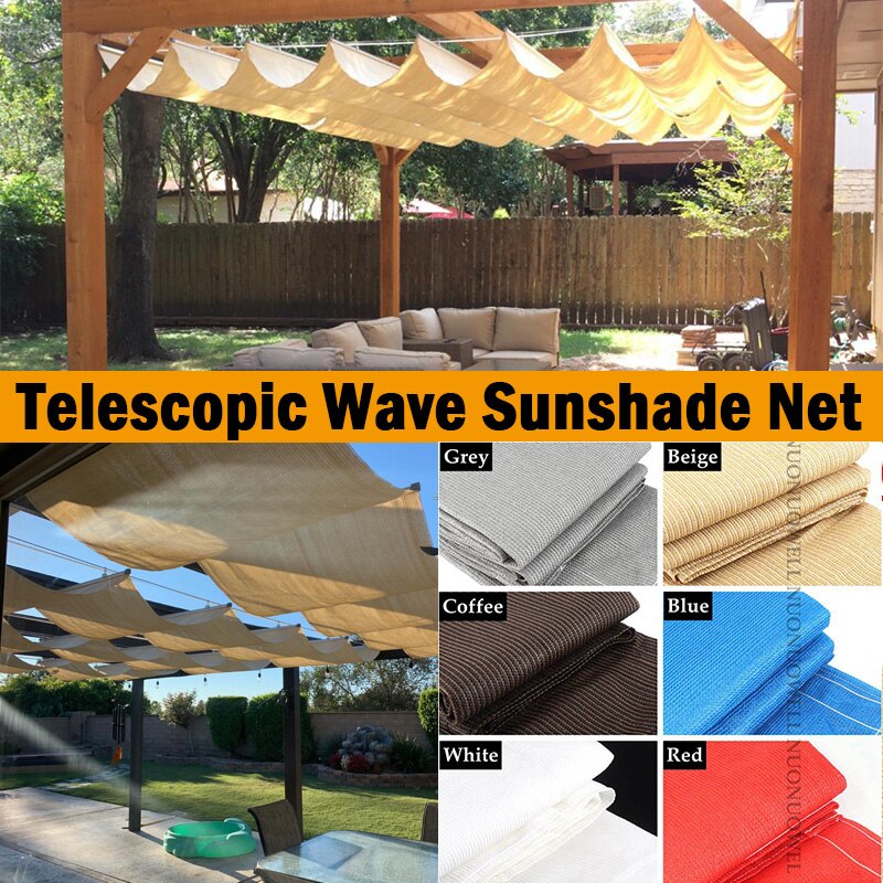 Width 1M HDPE Telescopic Wave Sun Shade Net Balcony Terrace Sun Shelter Garden Pergolas Canopy Outdoor Swimming Pool Awning