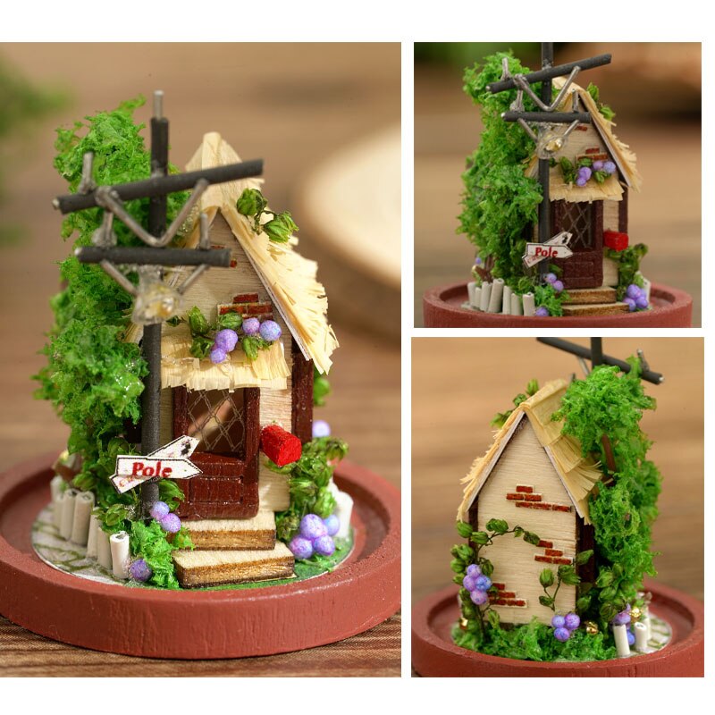 in miniatura FAI DA TE Casa di Legno Modello di Casa Delle Bambole kit con Il sacchetto di Polvere Copertura coniglietto Bambola Carino per I Bambini Regalo Di Natale Regalo Di Compleanno