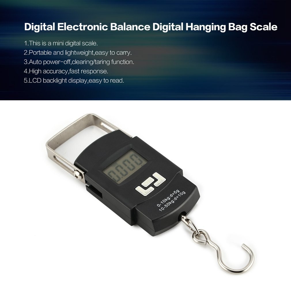 Balance électronique numérique avec écran Lcd 50kg 5g, sac numérique suspendu avec rétro-éclairage et crochet