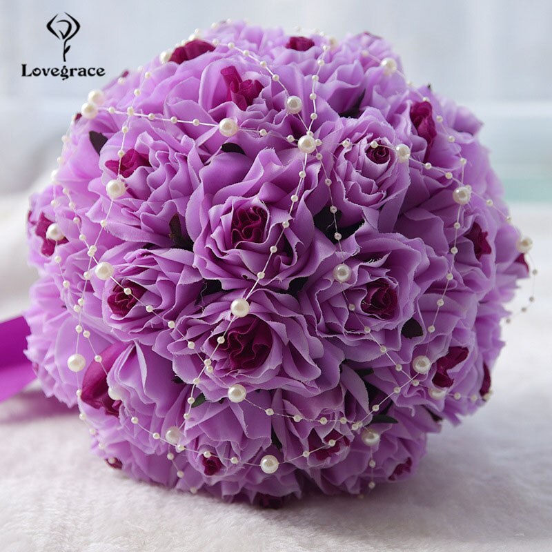 Bruiloft Bruidsboeket Holder Zijde Kunstmatige Rozen Roze Bruidsboeket voor Bruidsmeisjes Mariage Parel Decor Zijde Bloem Boeket