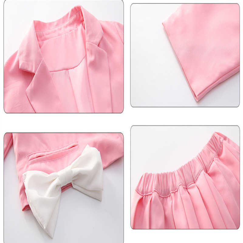 Girls Formal Suit Blazer Jacket+Skirt 2pcs Kids Wedding Party Pink Clothing Sets Teen Girl School Performance Suit 4-13Years Old
