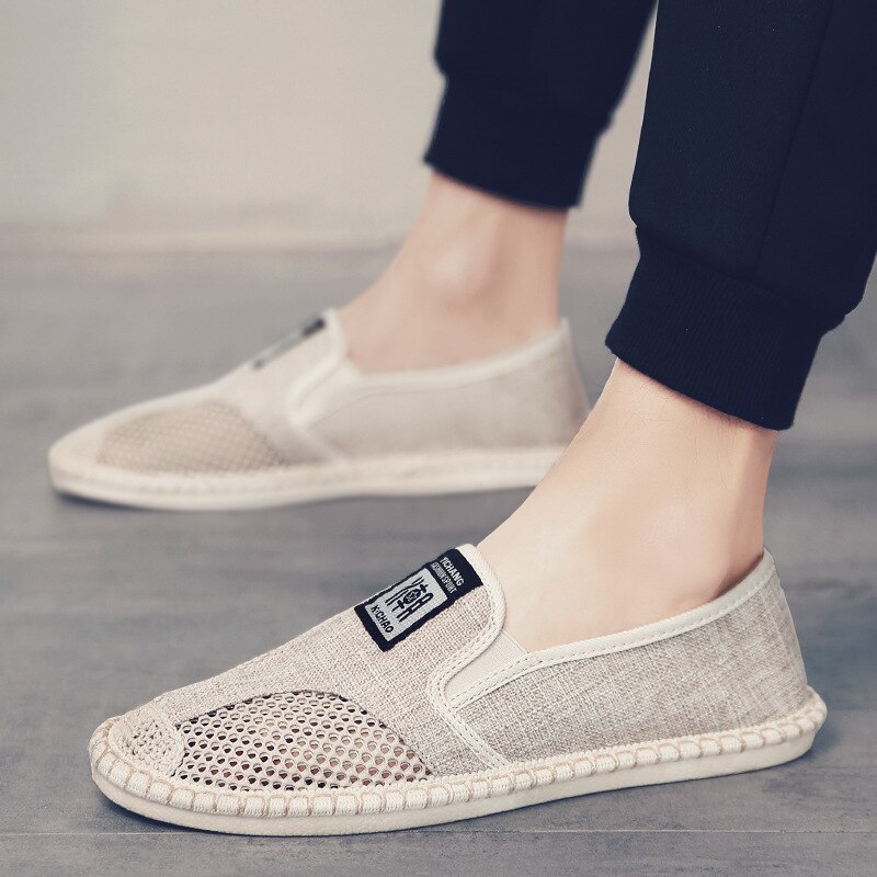 été lin toile chaussures homme respirant Cool Mesh plat chaussures décontractées pour hommes respirant Slip-on pêcheur conduite chaussures jkm