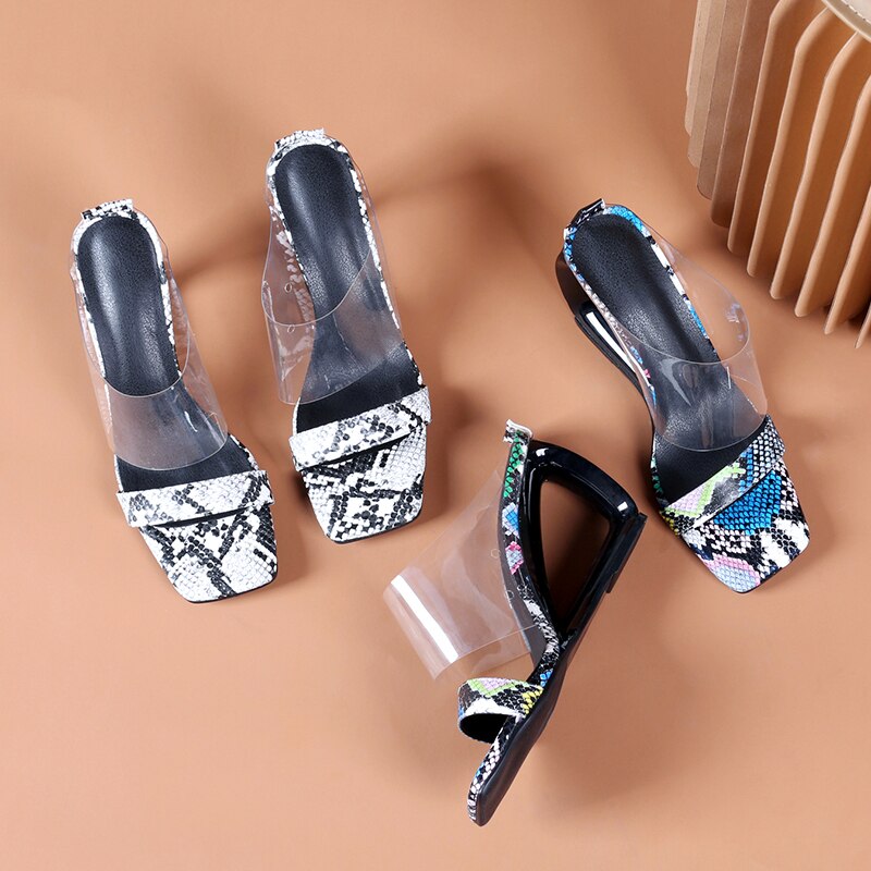 Dyreprint pvc&pu læder hjemmesko kvinder mærkelig stil sommer kvinder sko str. 42 høje hæle udenfor dame sko slides