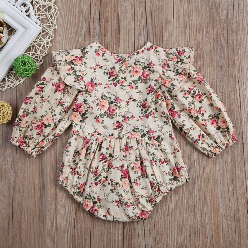 Blume Säuglings Kleinkind Baby Mädchen Romper Vintage Langarm Neborn Mädchen Romper Overall Frühling Herbst Baby Mädchen Kleidung D15