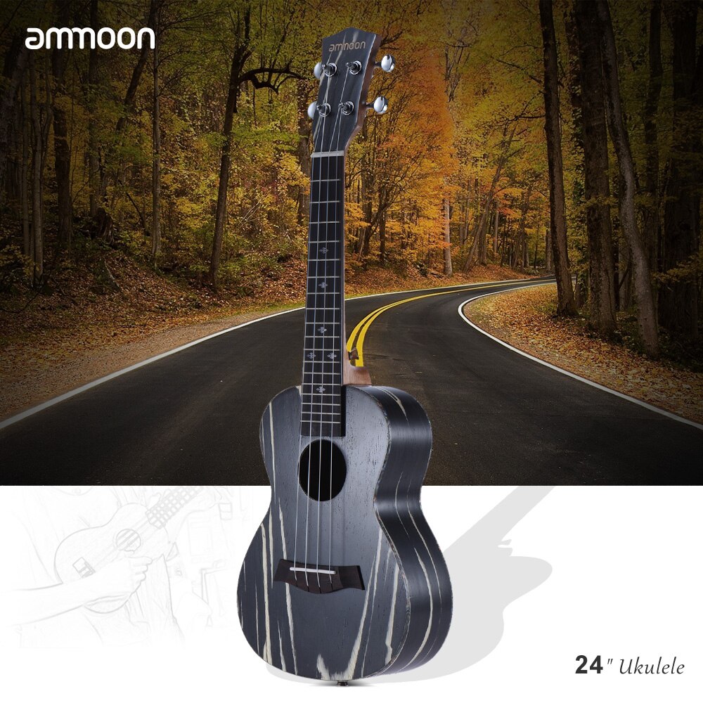 ammoon 24" Ukulele Acoustic Soprano Ukelele Uke18 Frets 4 Strings Okoume Neck Rosewood Fretboard String Instrument Musical